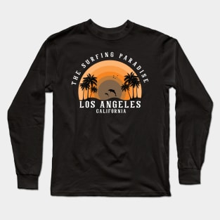 Los Angeles California Surfing Palm And Beach Paradise 80s Long Sleeve T-Shirt